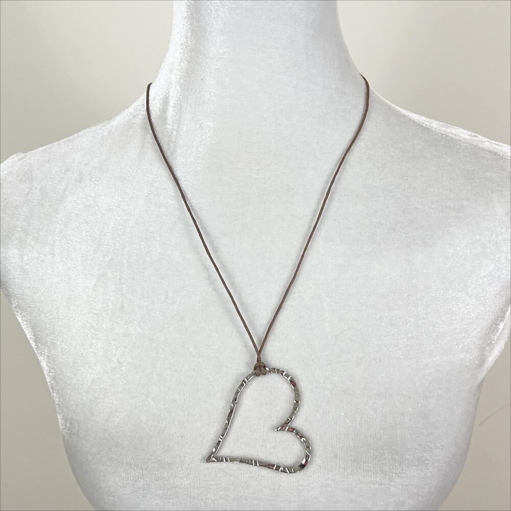 Alexa's Angels Leather Necklace with Hammered Silver Tone Heart Pendant